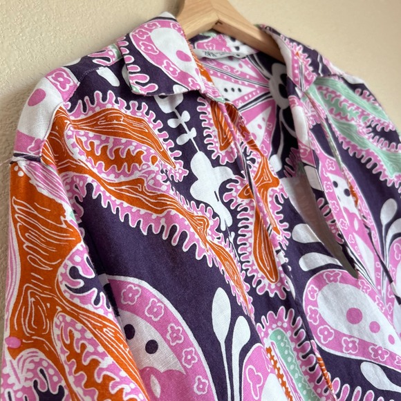 Zara Size S Shirt Boho Tunic Thick Paisley Purple Pink Resort Rio Floral Coastal - Picture 7 of 8